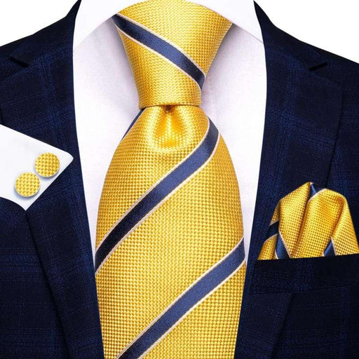 Yellow and blue striped silk necktie set - MRSLM
