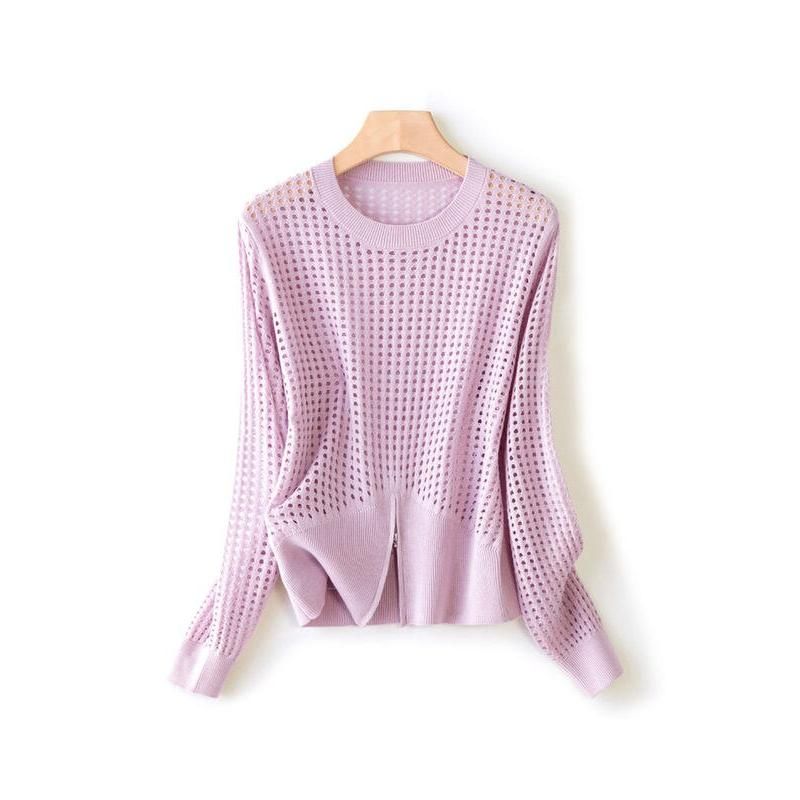 hollow out silk blend sweater, view 2 - MRSLM