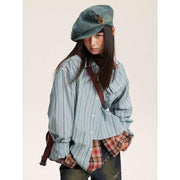 striped long sleeve blouse, view 3 - MRSLM