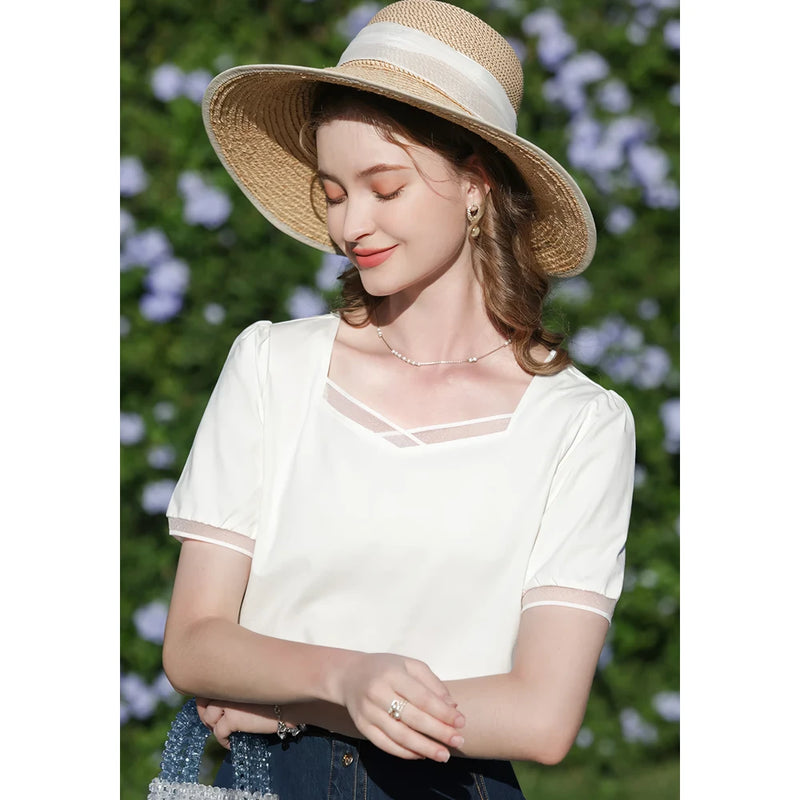 square neck puff sleeve t-shirt, view 6 - MRSLM