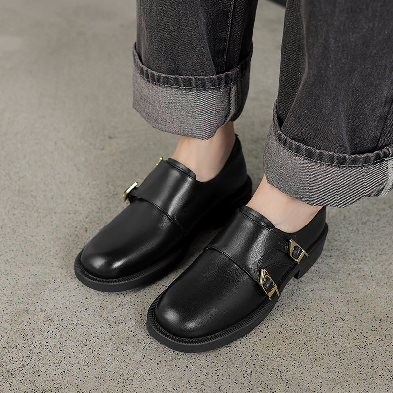 Vintage Women's Cowhide Leather Low Heel Slip-On Shoes