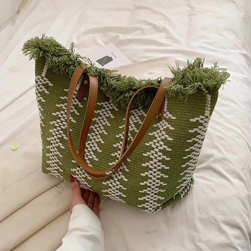 Large capacity fringe tote bag, view 4 - MRSLM