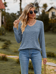 women's brushed v-neck ribbed top, view 10 - MRSLM