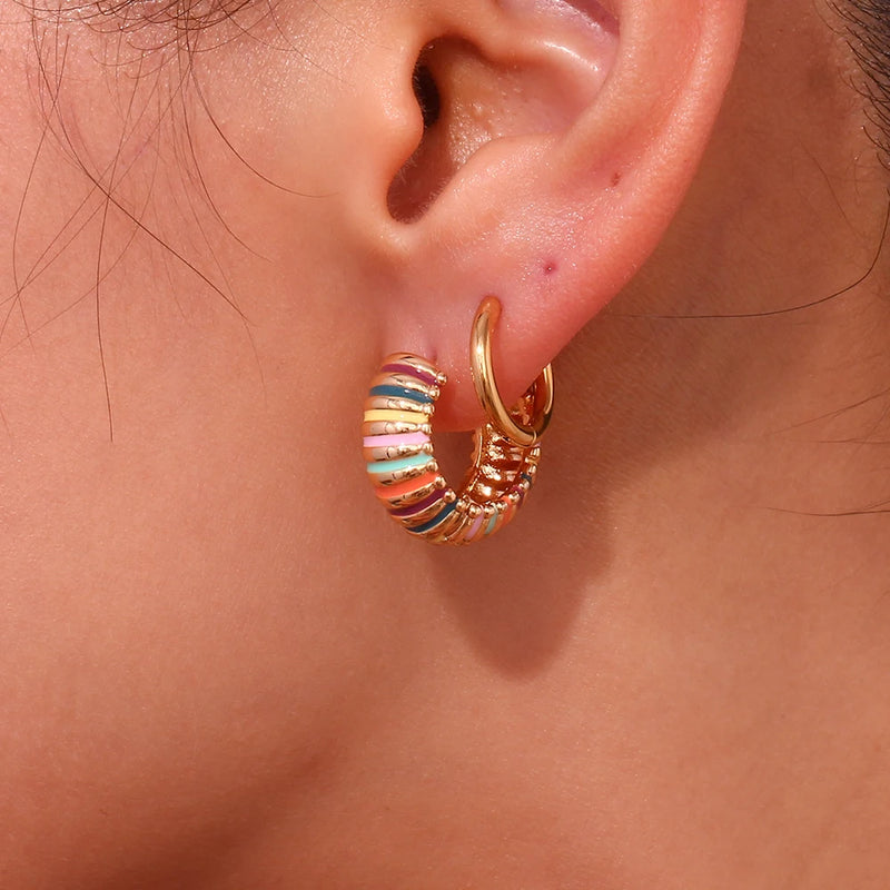 colorful enamel textured hoop earrings, view 7 - MRSLM