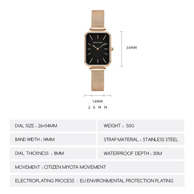 rectangle ultrathin mesh ladies watch, view 11 - MRSLM