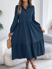 lapel loose ruffled shirt dress, view 8 - MRSLM