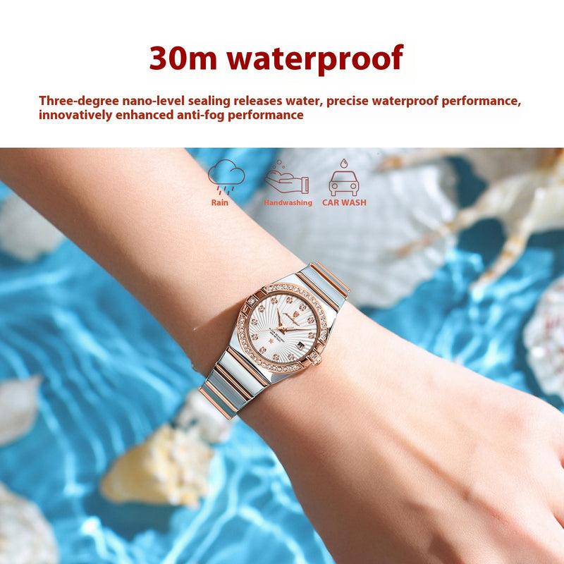 Women's ultra-thin quartz watch with steel strap, view 2 - MRSLM