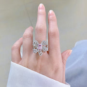 pink bow simulated diamond silver ring, view 6 - MRSLM
