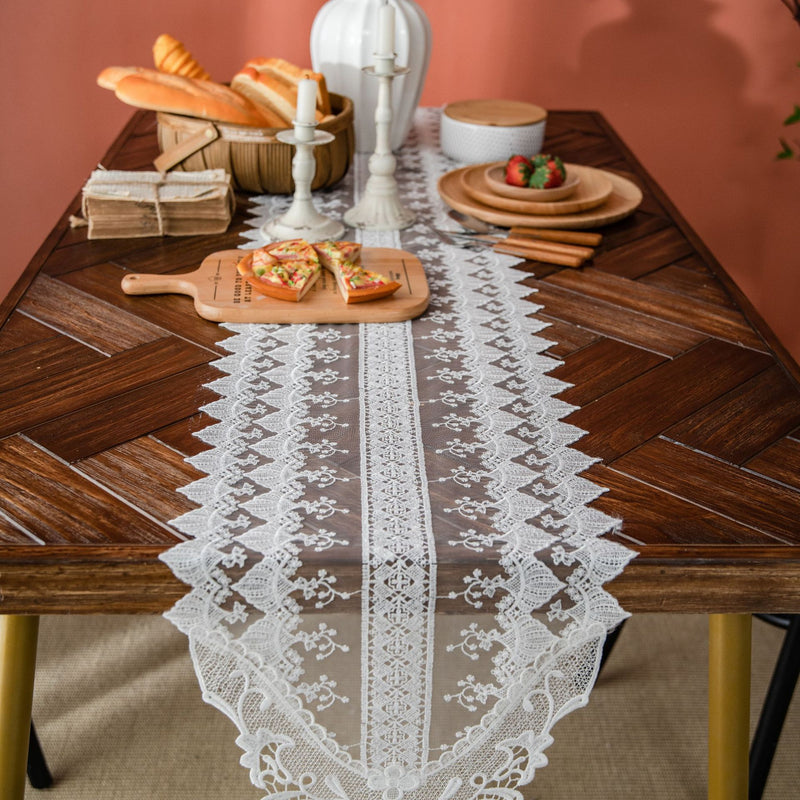 white lace table runner, view 2 - MRSLM