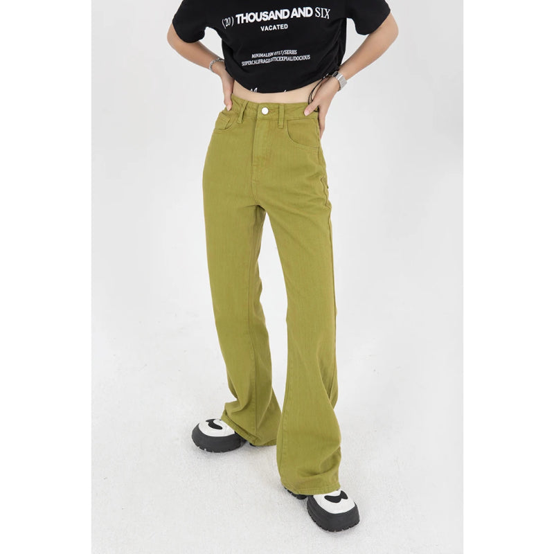 green high waist wide-leg denim pants, view 4 - MRSLM