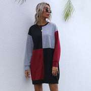 women's color contrast pullover dress, view 3 - MRSLM