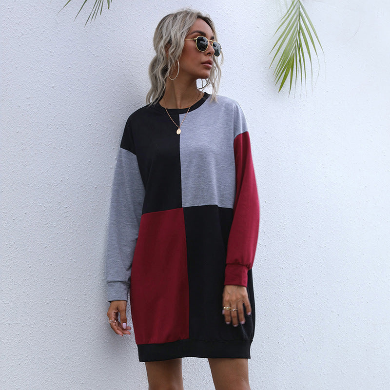 women's color contrast pullover dress, view 3 - MRSLM
