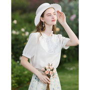 white lace puff sleeve blouse, view 4 - MRSLM