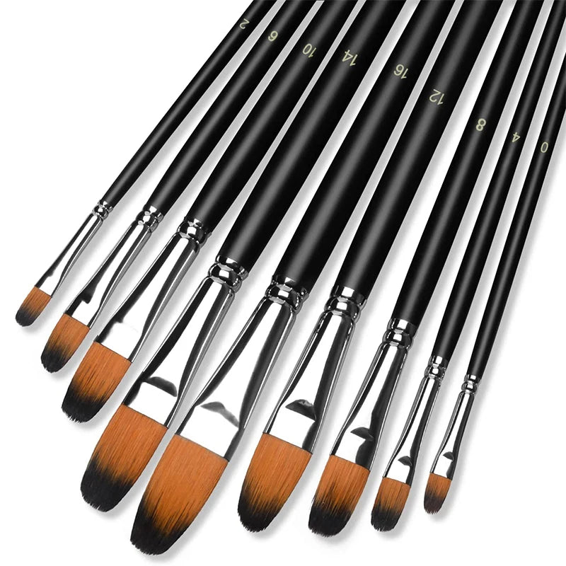 9pcs filbert paint brushes set, view 3 - MRSLM