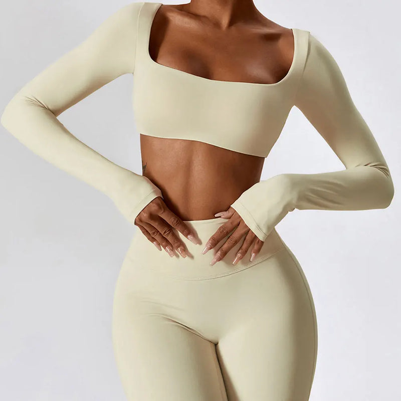 long sleeve crop top yoga shirt, view 24 - MRSLM