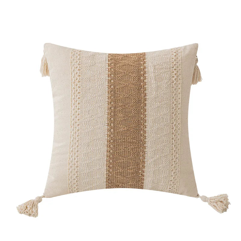 boho geometric tassel cushion cover, view 4 - MRSLM