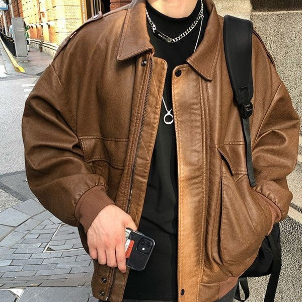 american retro biker's PU leather coat - MRSLM