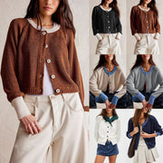 contrast color knit button coat for women - MRSLM