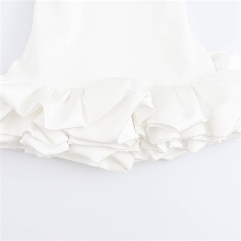 white sleeveless short frill dress, view 5 - MRSLM