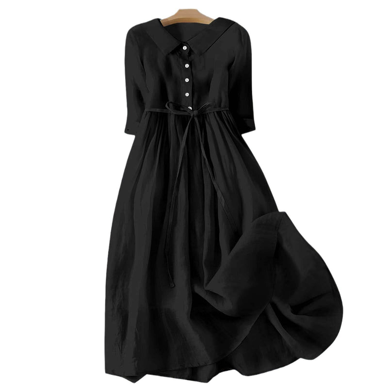 Pleated lace-up cotton long dress, view 5 - MRSLM