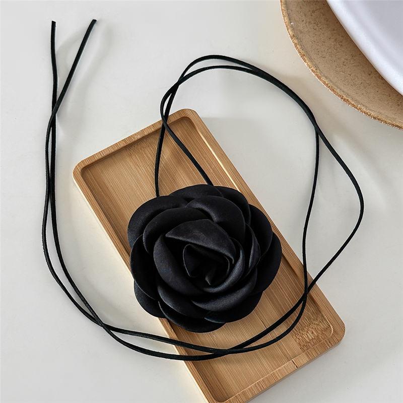 Big Rose Flower Satin Rope Choker Necklace