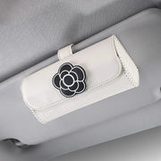 camellia flower leather car visor sunglasses holder, view 5 - MRSLM