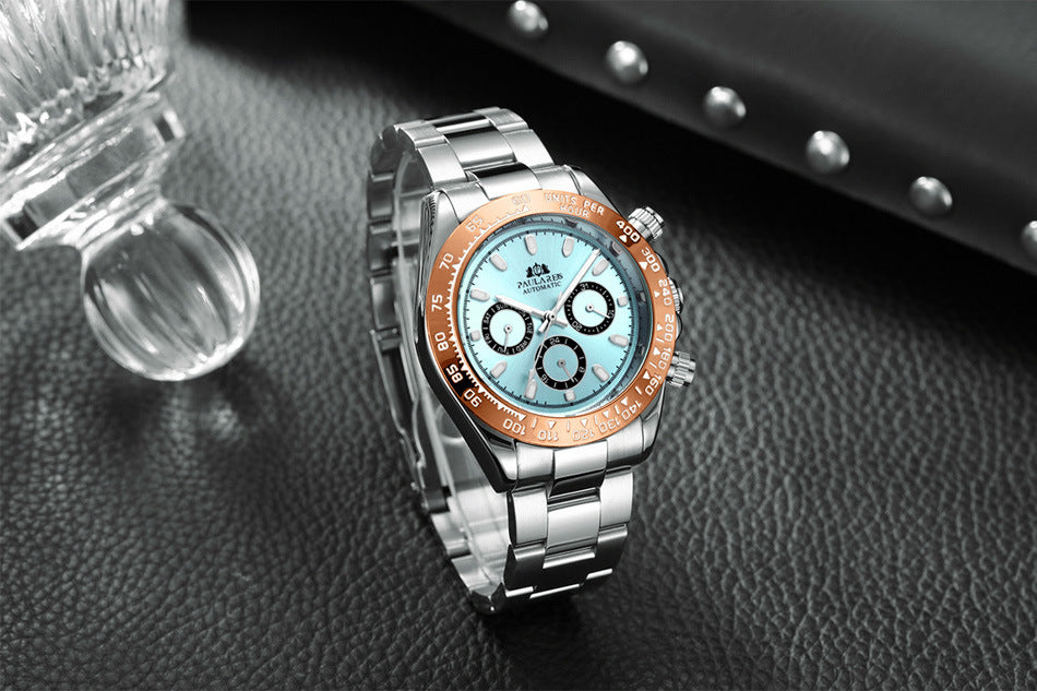 Automatic Mechanical Multi-Function Strong Luminous Ice Blue Steel Belt Men's Watch
