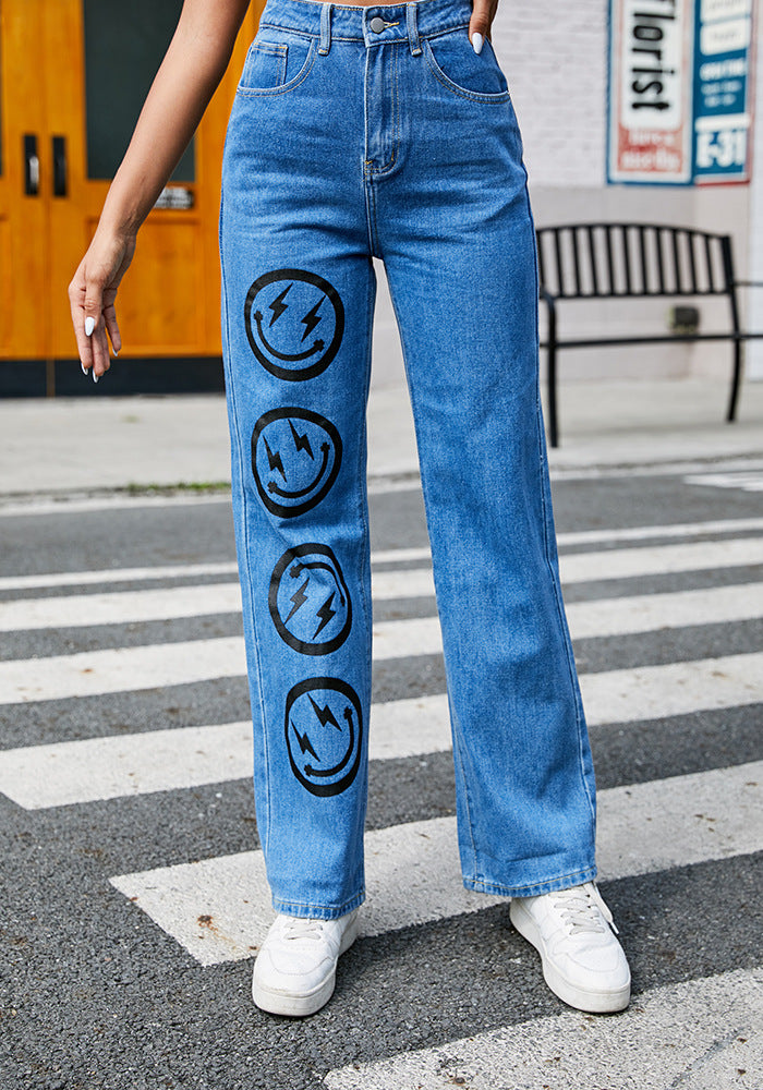 Women's street straight jeans in blue, view 5 - MRSLM