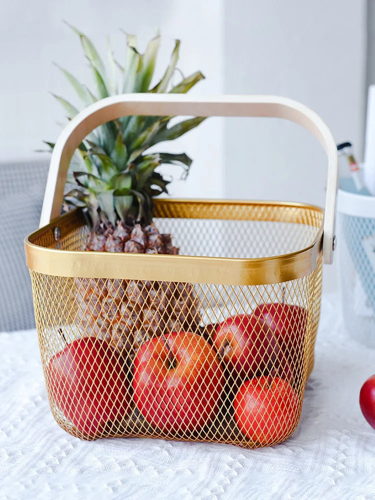 iron fruit basket with bamboo handle, view 9 - MRSLM