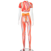 printed lace-up tee and tie-dye mesh trousers set, view 7 - MRSLM