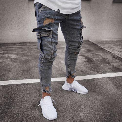 men's cargo hole denim jeans, view 2 - MRSLM