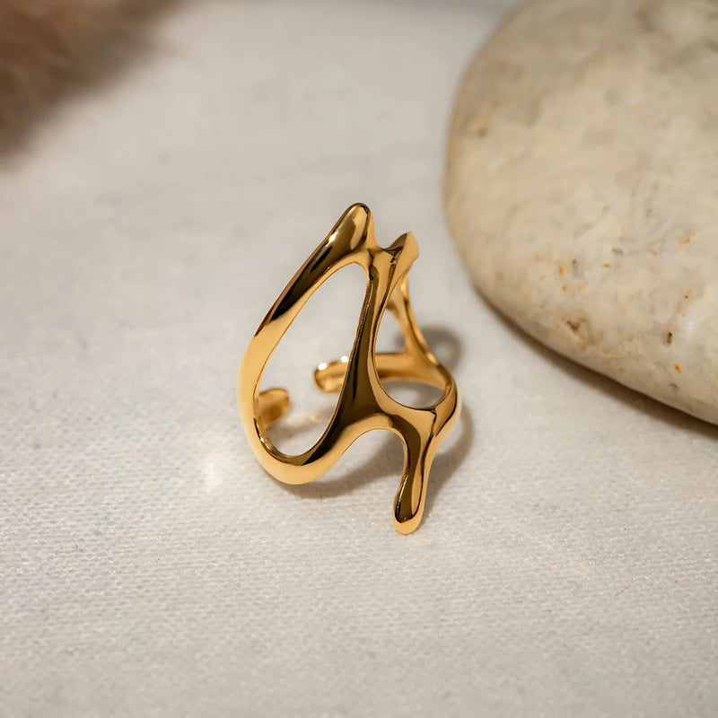 stainless steel irregular geometry gold ring, view 3 - MRSLM