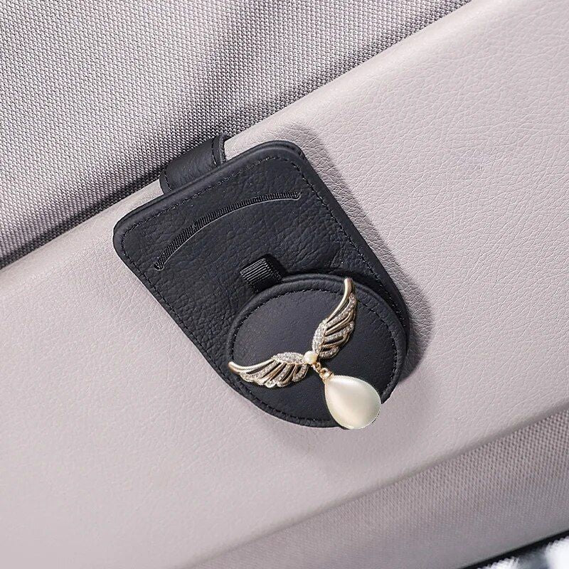 Leather car visor sunglass and card holder, view 11 - MRSLM