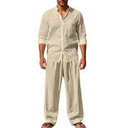 men's linen shirt and trousers beach set, view 9 - MRSLM
