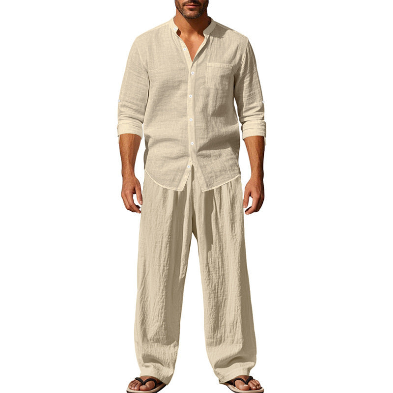 men's linen shirt and trousers beach set, view 9 - MRSLM
