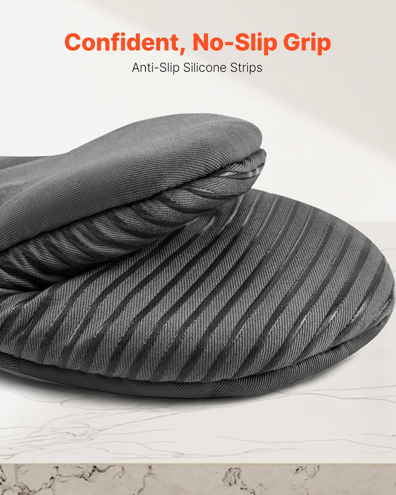 Gray cotton oven mitts with silicone grip, view 3 - MRSLM