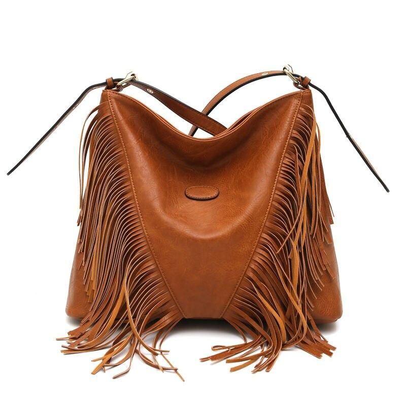 vegan leather tassel shoulder bag, view 3 - MRSLM