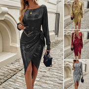 women's sheath long sleeve dress, view 2 - MRSLM