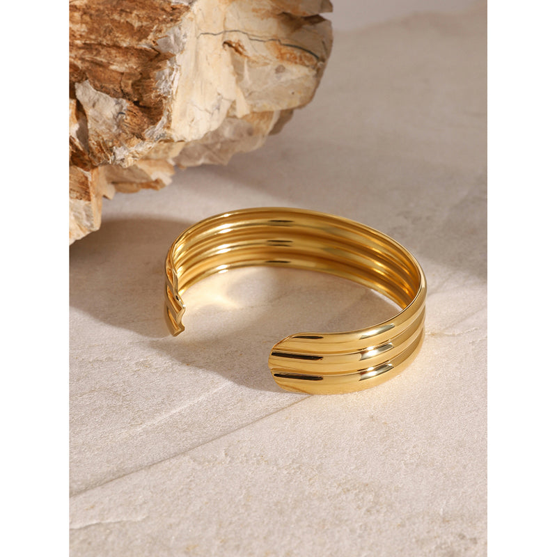 18k gold plated triple-layer open cuff bracelet, view 3 - MRSLM