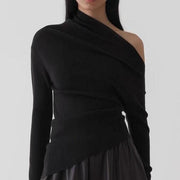 women's slash neck knitted pullover, view 4 - MRSLM