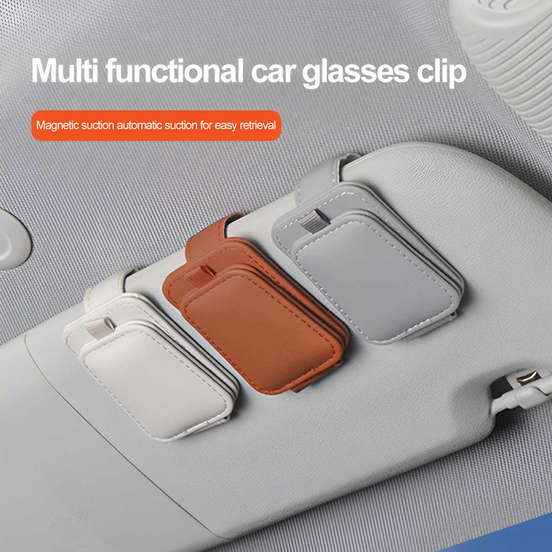 magnetic leather car sunglass holder, view 8 - MRSLM