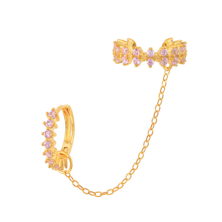 Crystal Hoop And Gold Chain Are Connected With Matching Cuff Earrings