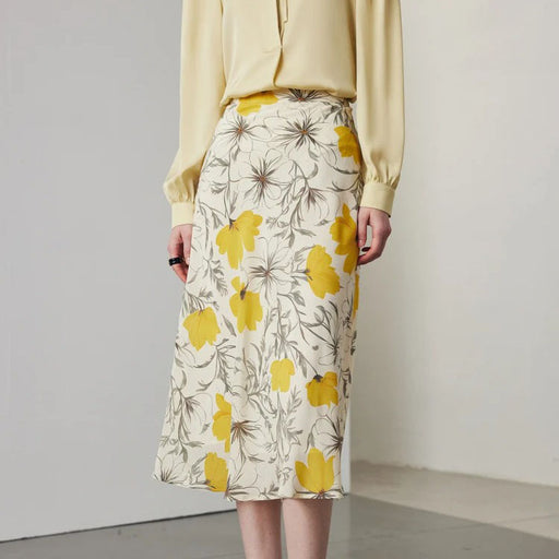 floral silk midi skirt for women, view 2 - MRSLM
