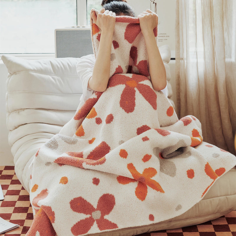 floral knitted knee blanket, view 5 - MRSLM