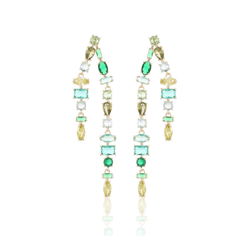 geometric zircon double tassel earrings, view 6 - MRSLM