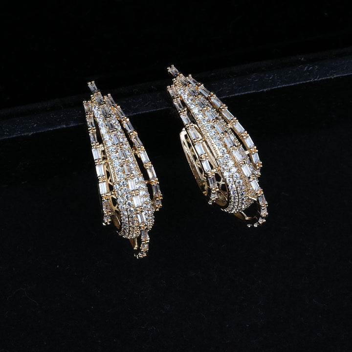 Superflash Zircon Multi-layer Three-dimensional Elegant Earring