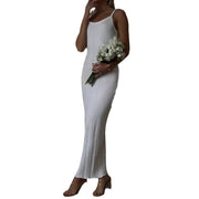 minimalist knitted suspender dress, view 5 - MRSLM