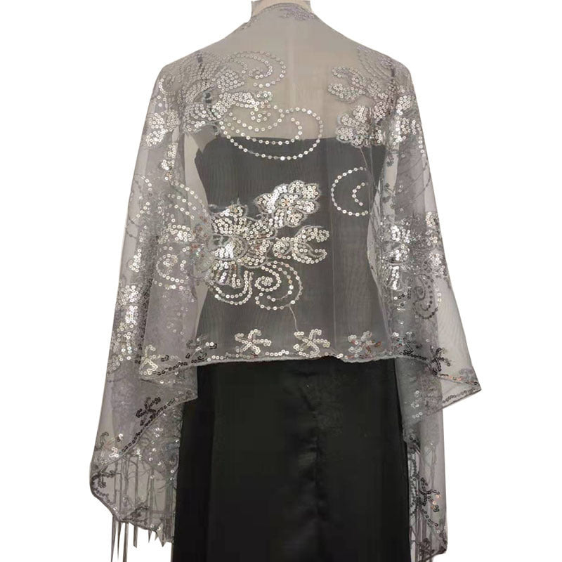 long tassel sequin shawl, view 5 - MRSLM