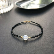 natural black spinel moonstone bracelet, view 2 - MRSLM