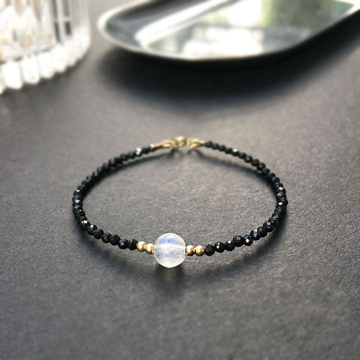natural black spinel moonstone bracelet, view 2 - MRSLM